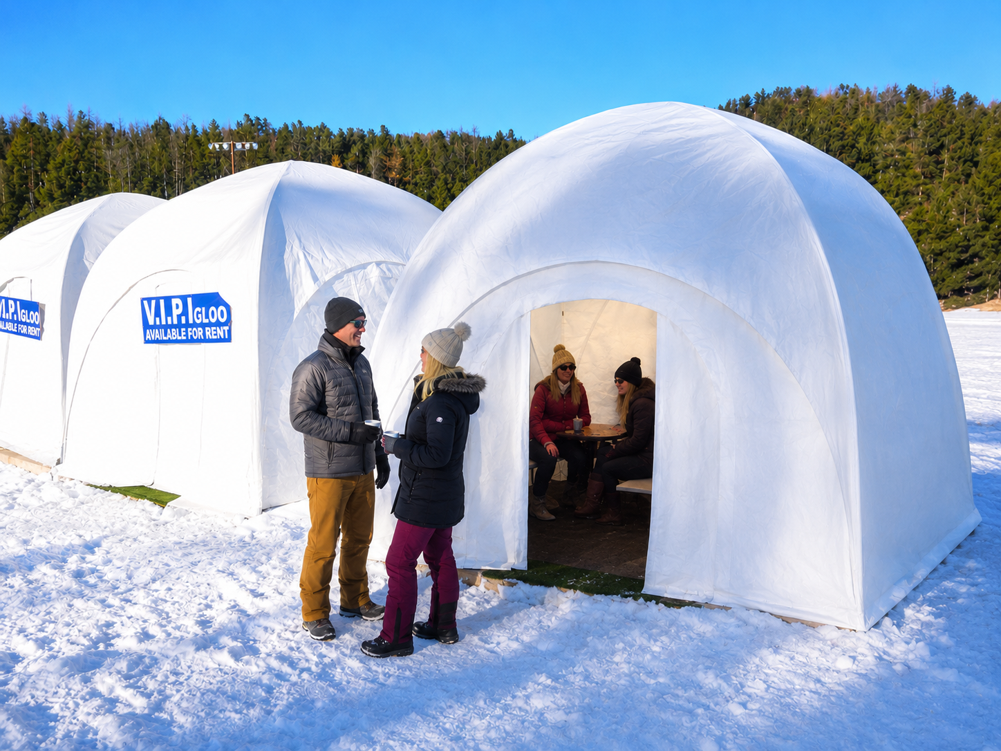 Guests enjoying a heated private igloo at Ruidoso’s Winter Park
